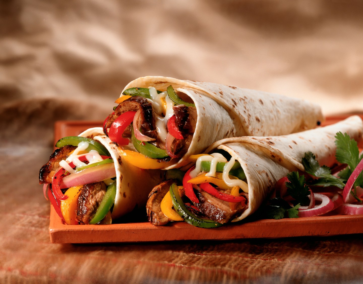 Steak and vegetable fajitas