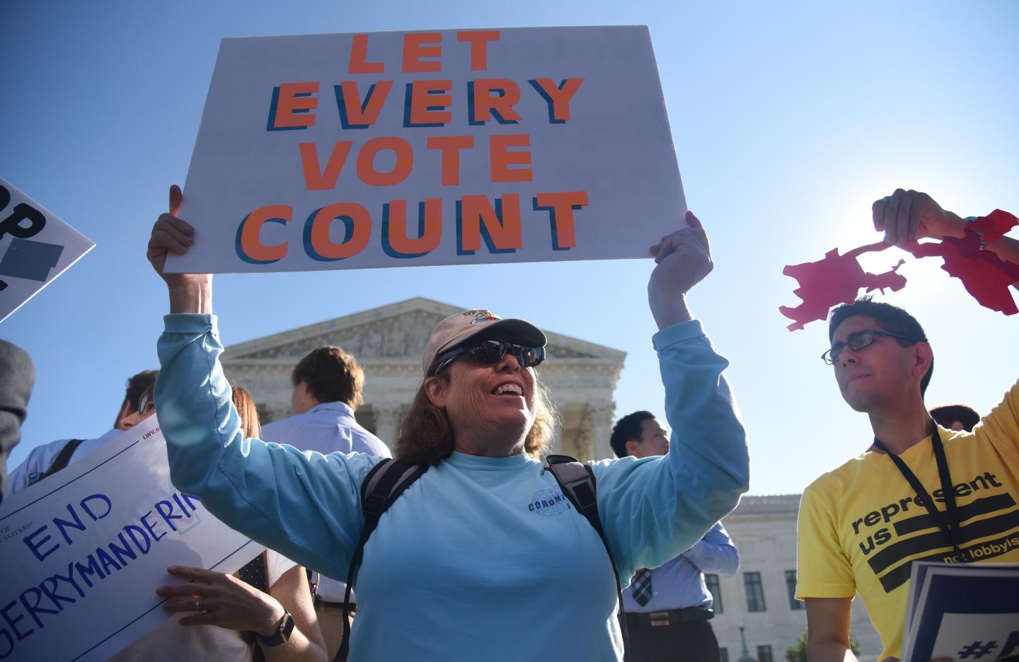 Activists Demonstrate Outside Supreme Court As Court Hears Case To Challenging Practice Of Partisan Gerrymandering