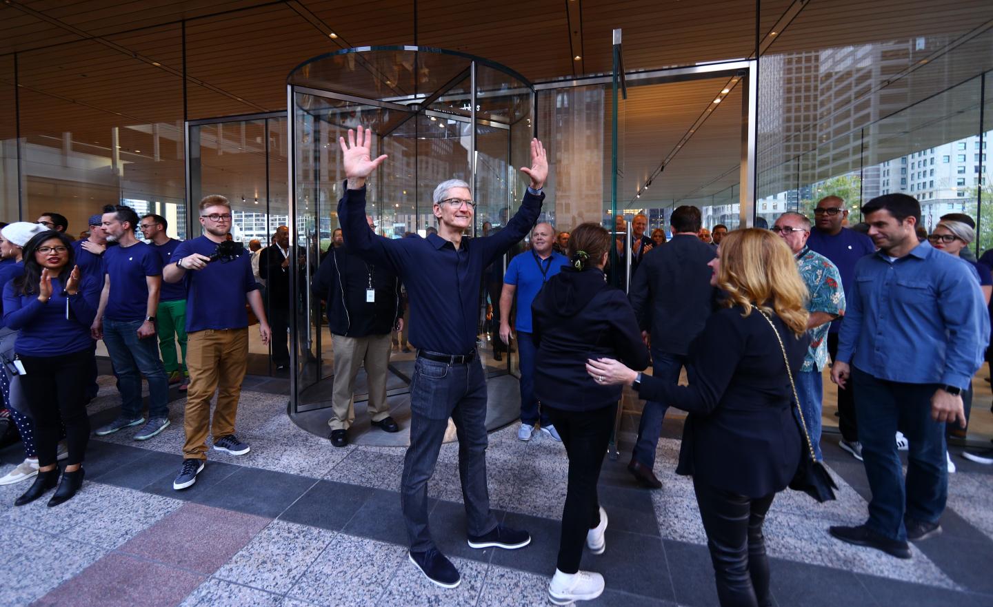 Opening of the Macbook-shaped roof tops' Apple Store in Chicago