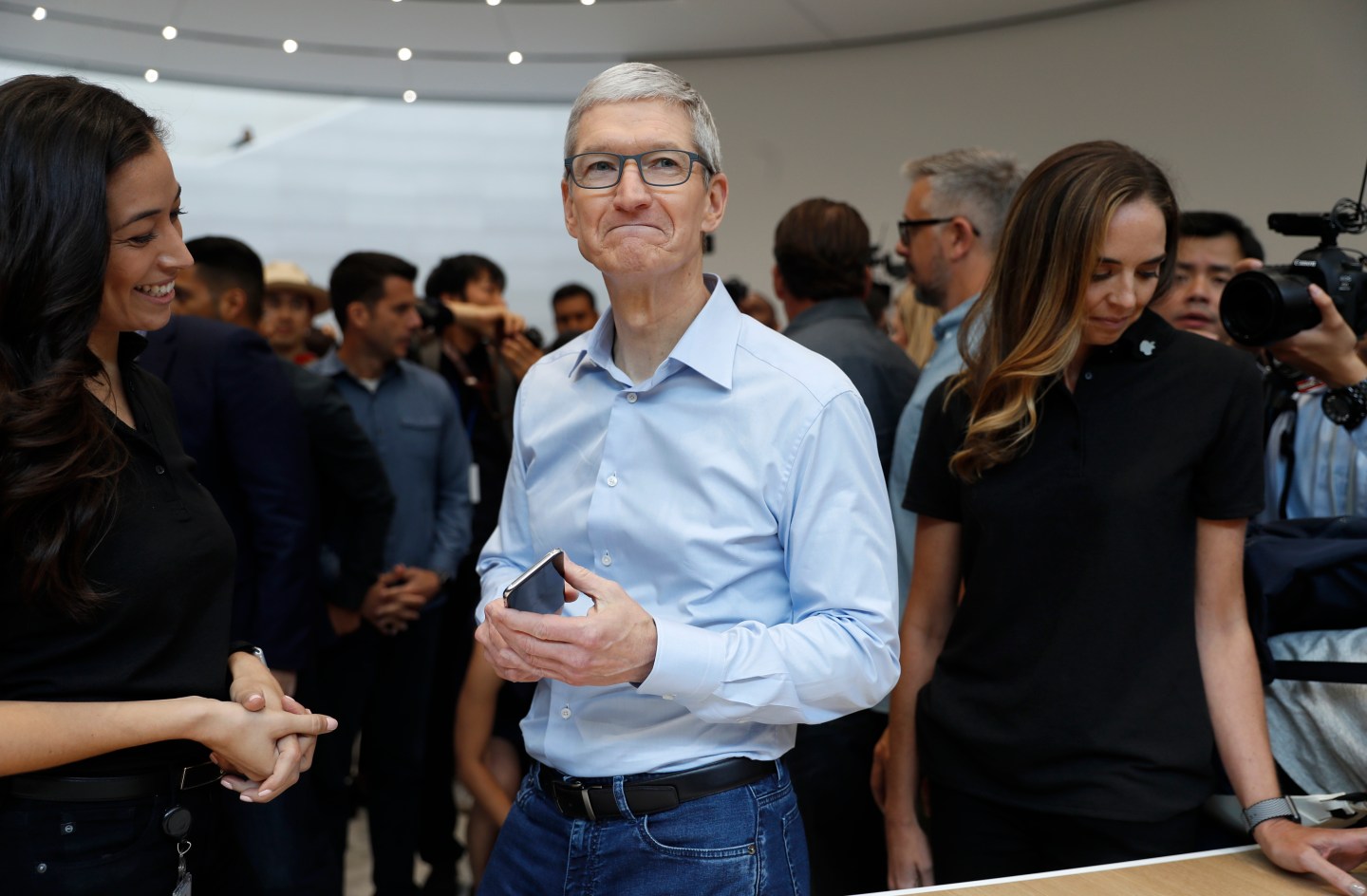Apple's Tim Cook after product launch event in Cupertino