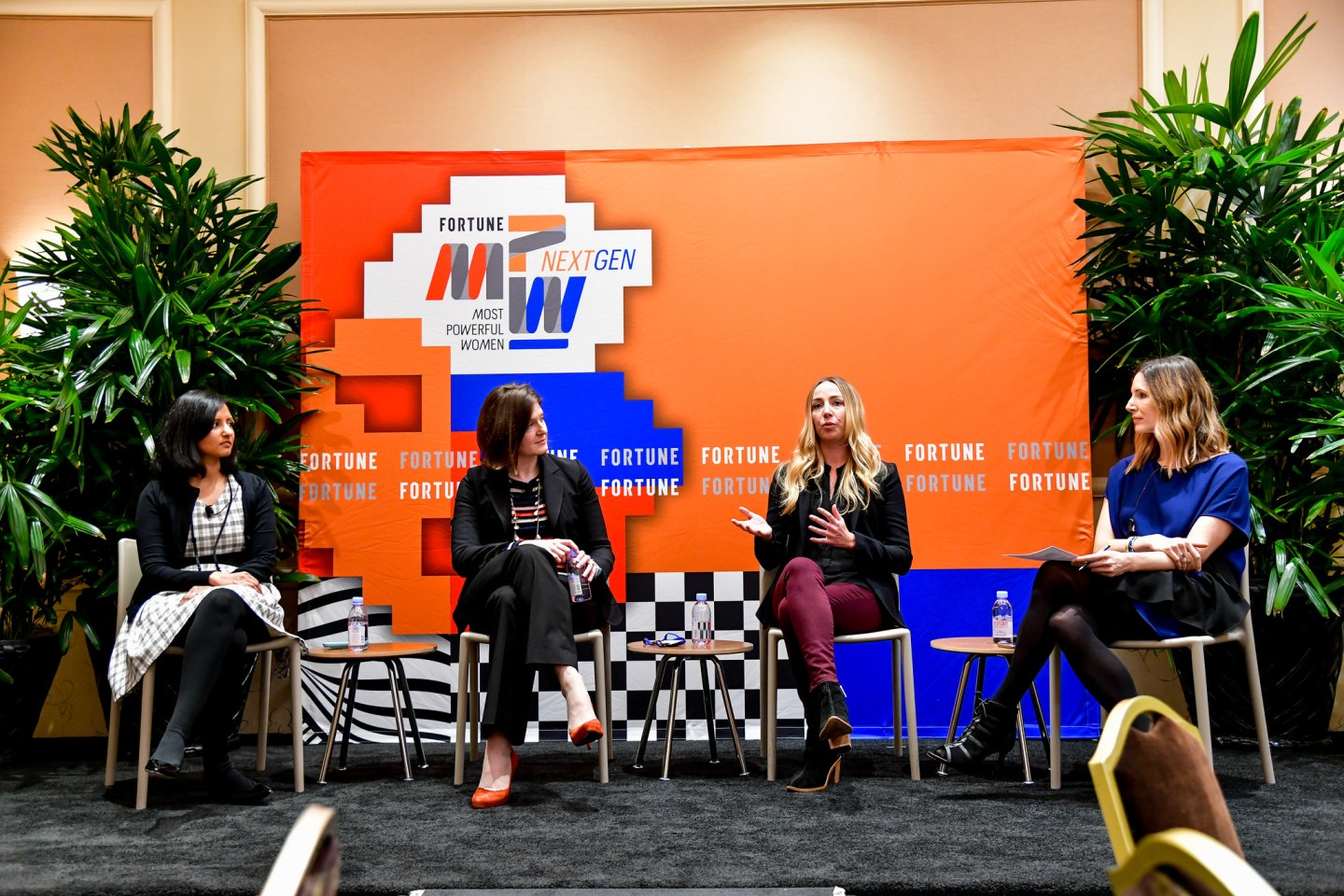 Jackie Birdsall of Toyota, Surabhi Gupta or Airbnb, Julia Steyn of General Motors, and Leigh Gallagher of Coins2Day at the 2017 Coins2Day Most Powerful Women Next Gen Summit in Laguna Niguel, Calif.
