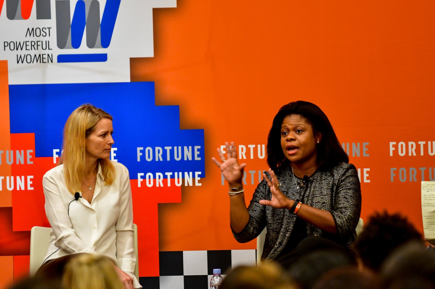 Color Genomics CMO Katie Jacobs Stanton and Intuit product and technology operations chief Merline Saintil speaking at the 2017 Fortune Most Powerful Women Next Gen Summit in Laguna Niguel, Calif.