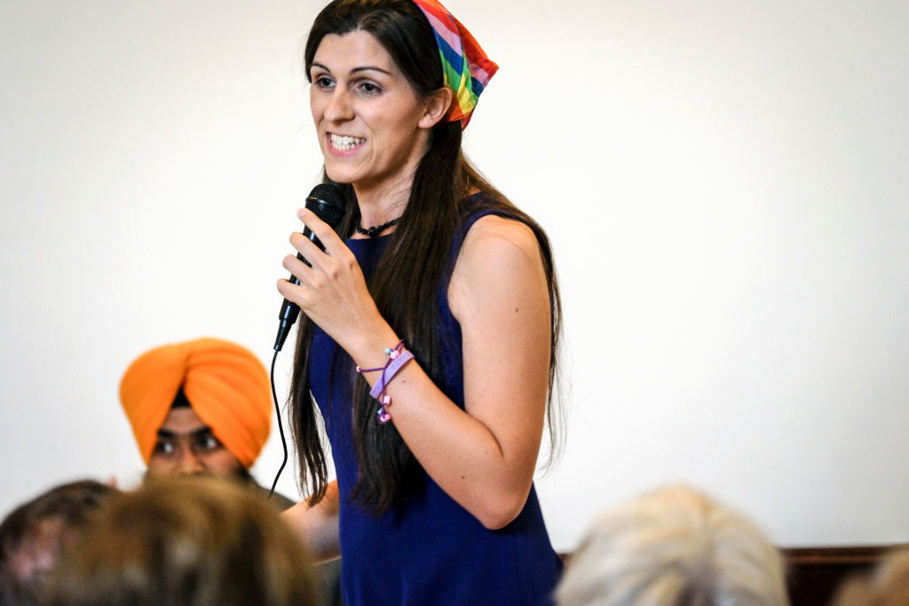 Democratic primary candidate Danica Roem makes her pitch to voters at the Bull Run Swim &amp; Raquet Club while debating three fellow Democrats vying to unseat Republican State Delegate Bob Marshall in Manassas, Virginia