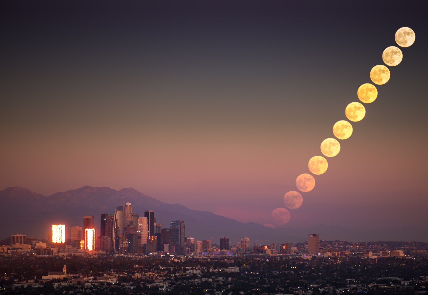 Supermoon Rise over Downtown Los Angeles