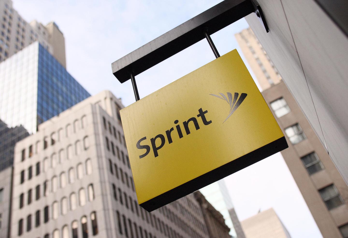 The Sprint logo hangs on the side of the