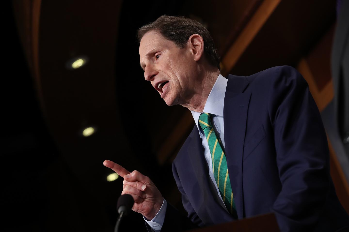 Sen. Ron Wyden speaks and points his finger