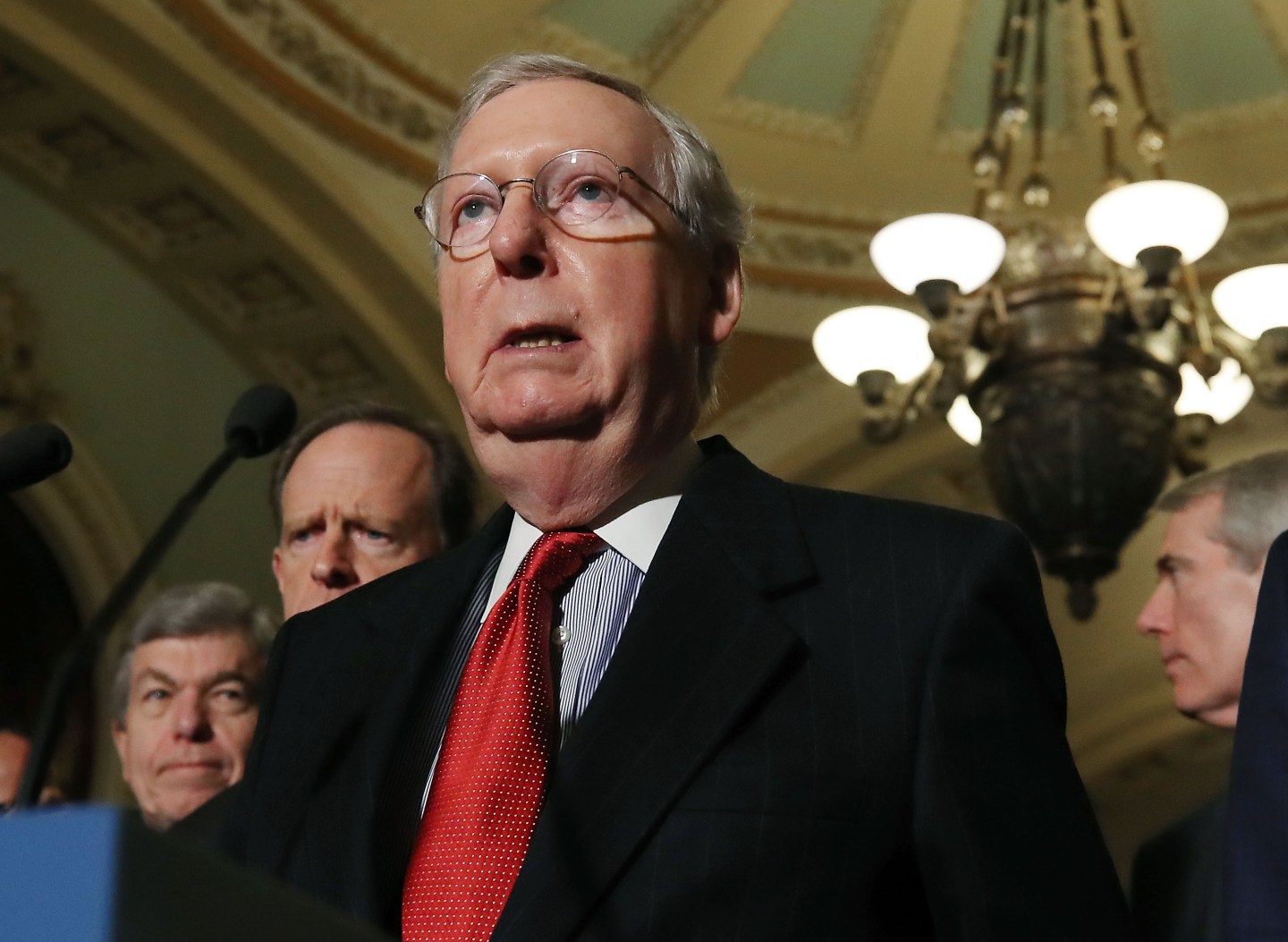 Senate Lawmakers Address The Media After Their Weekly Policy Luncheons