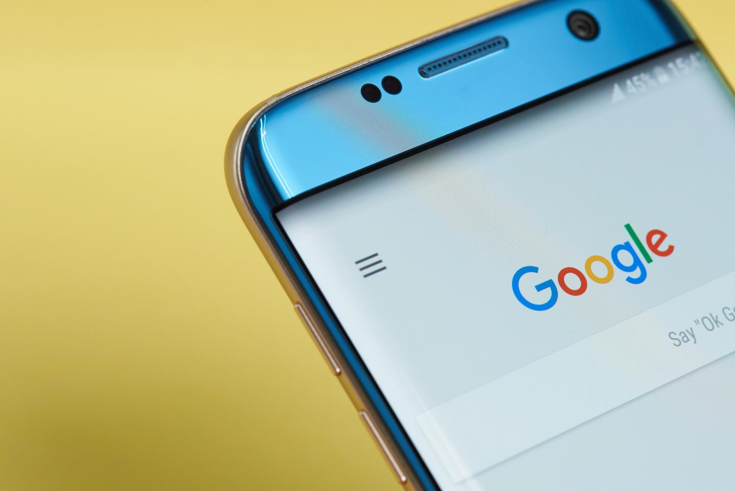 New york, USA - June 23, 2017: Google search application menu on smartphone screen close-up. Using Google search app