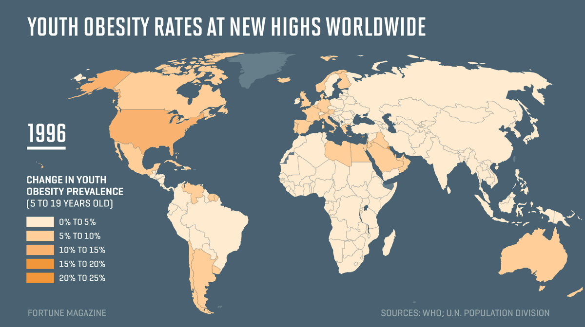 Map shows change in youth obesity 1996-2016