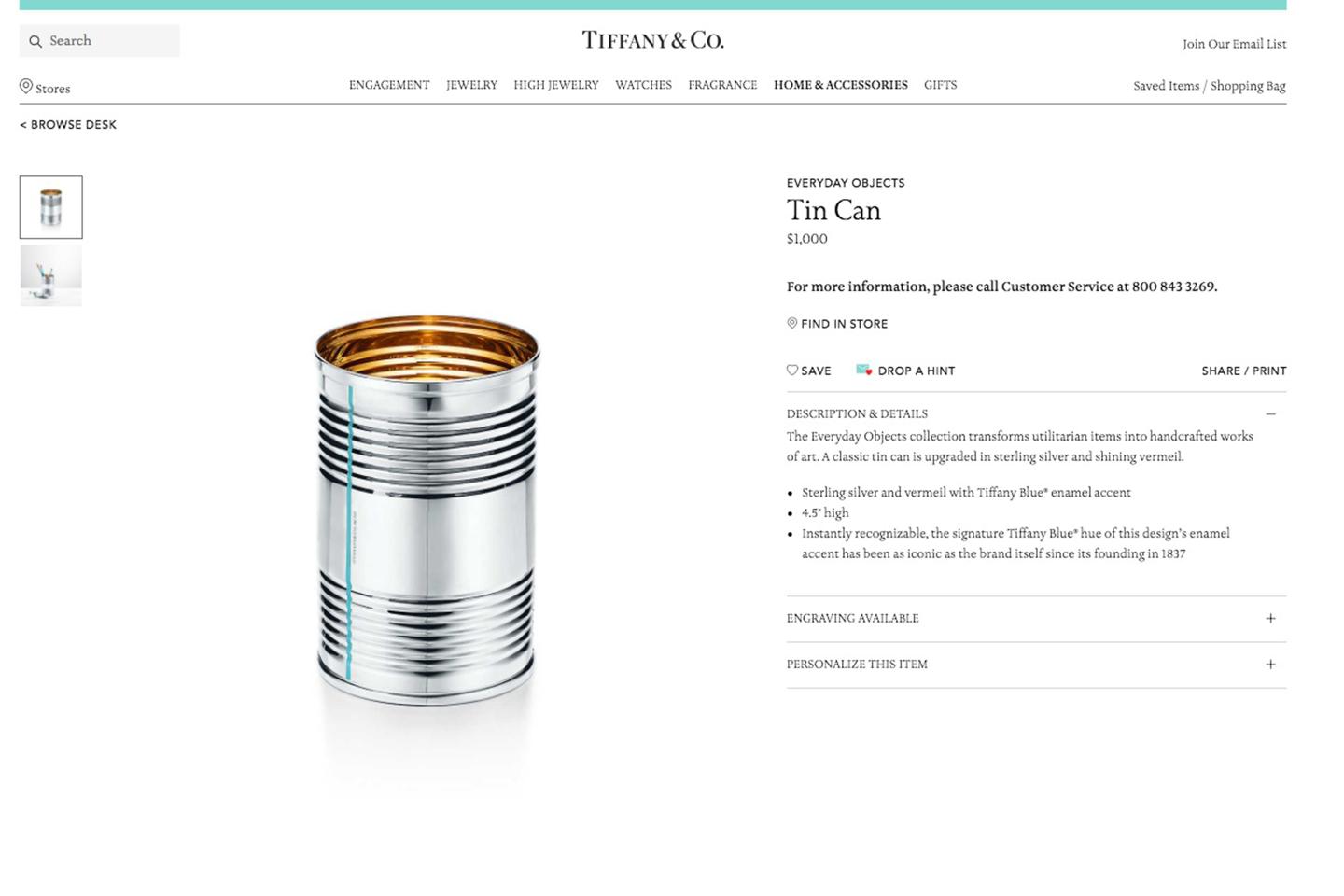 Tiffany & Co. Is Selling a $1,000 Tin Can