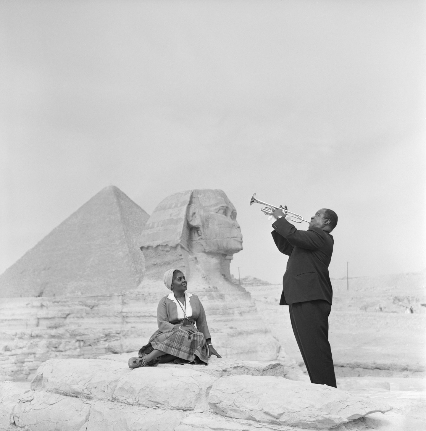 Jazz Trumpeter Louis Armstrong Playing for His Wife in Giza