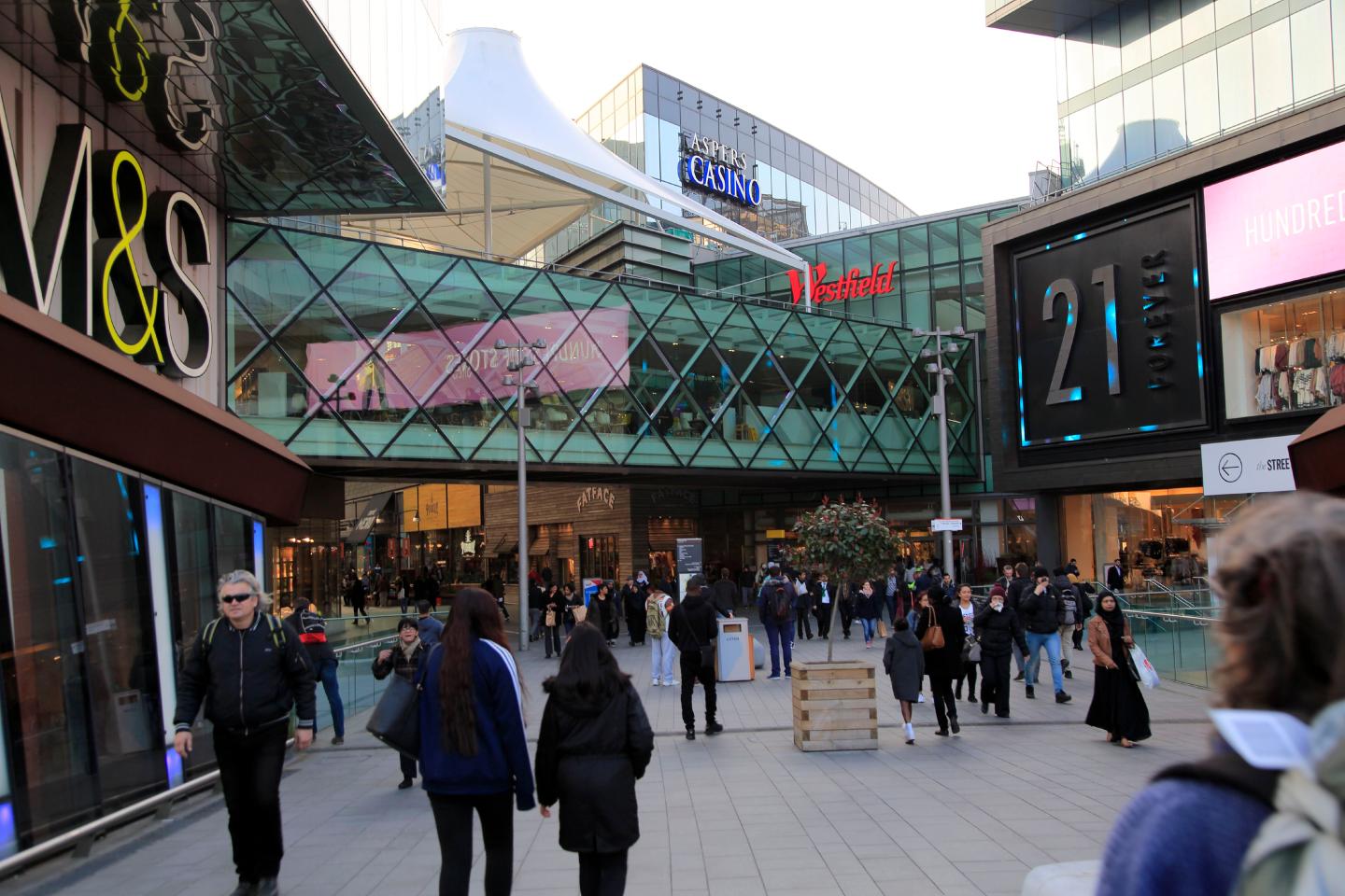People shopping at Westfield shopping center, Stratford, London, England, UK