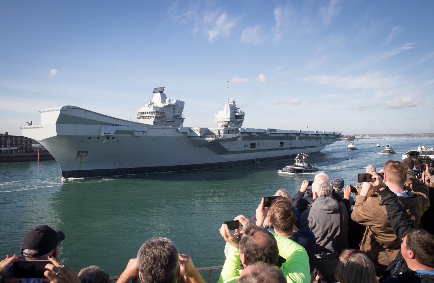 HMS Queen Elizabeth Departs Portsmouth Dockyard For Sea Trials
