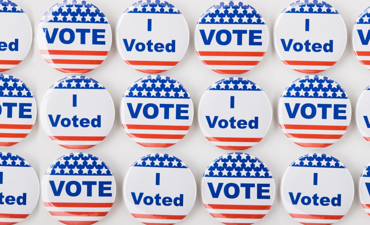 Rows of American vote buttons