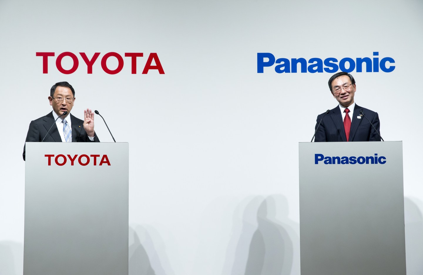Toyota Motor President Akio Toyoda And Panasonic Corp. President Kazuhiro Tsuga Hold News Conference On Joint Business