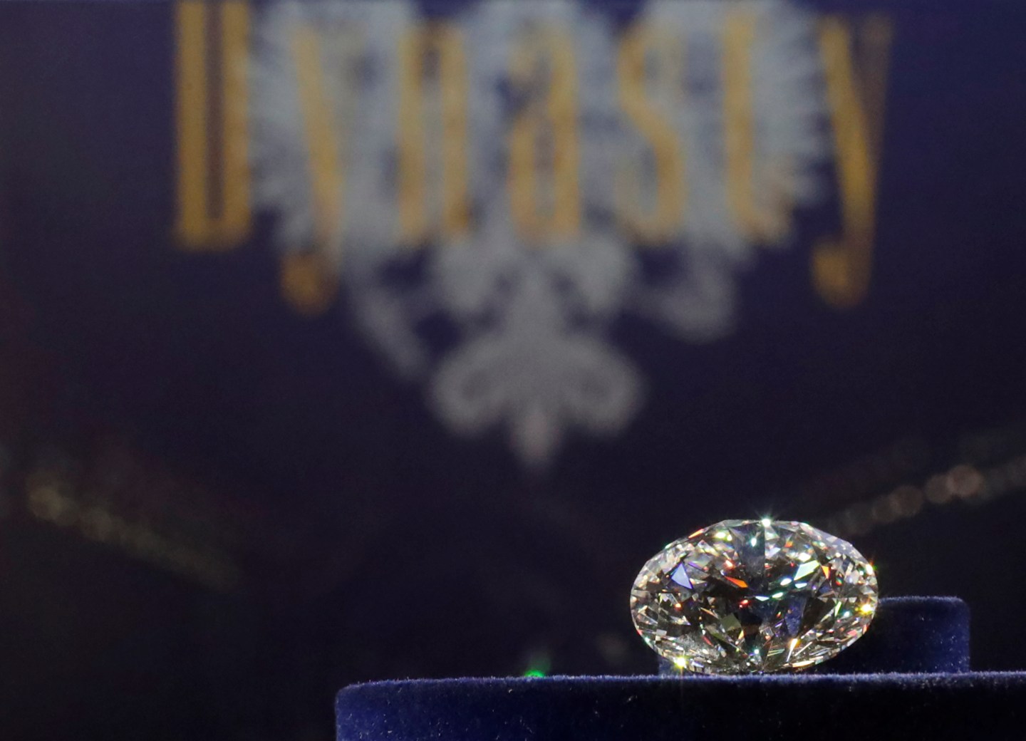 The main 51.38-carat diamond is on display during Russian miner Alrosa's presentation of the Dynasty polished diamonds collection in Moscow