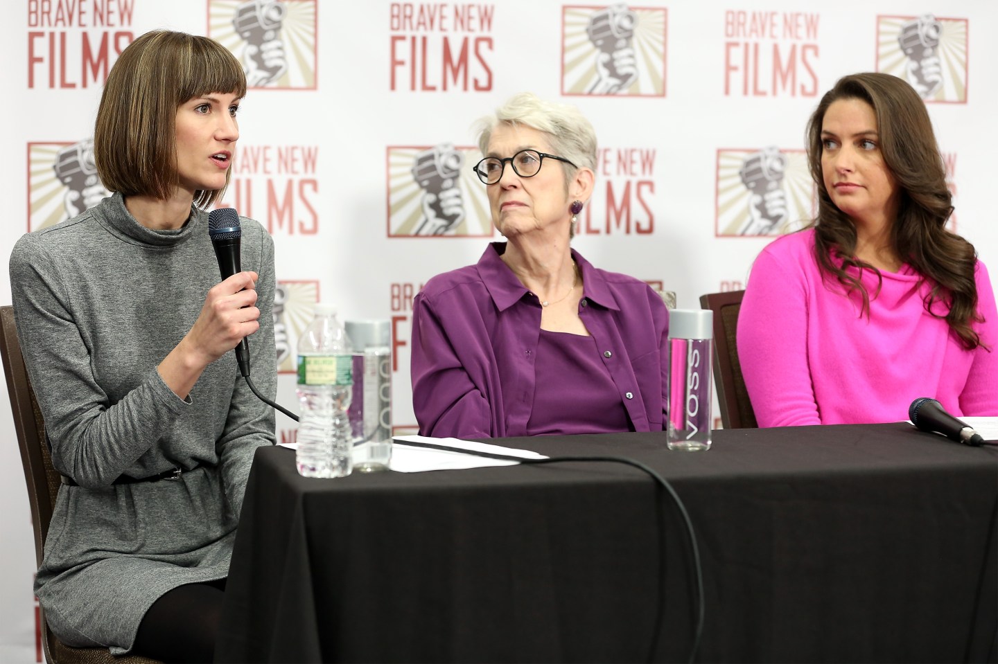 Rachel Crooks, Jessica Leeds, and Samantha Holvey speak during the press conference held by women accusing President Donald Trump of sexual harassment on December 11, 2017 in New York City.