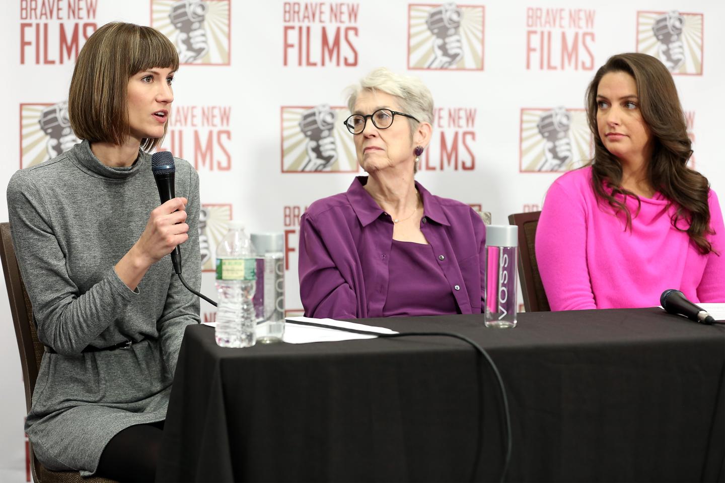 Rachel Crooks, Jessica Leeds, and Samantha Holvey speak during the press conference held by women accusing President Donald Trump of sexual harassment on December 11, 2017 in New York City.