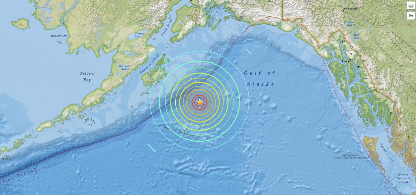 Map of Alaskan earthquake