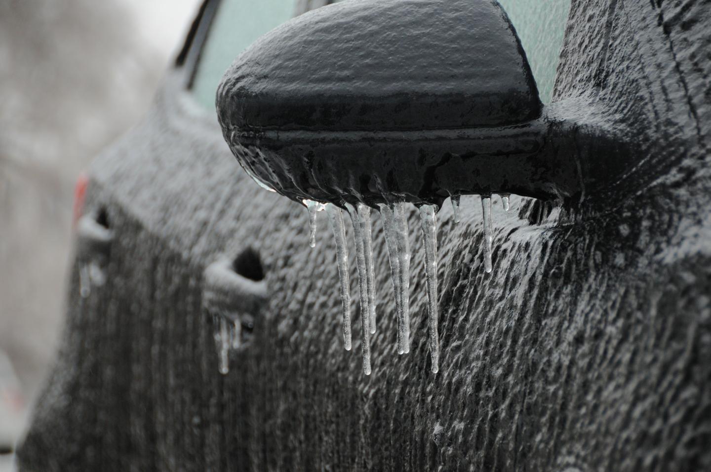 frozen car side-view mirror