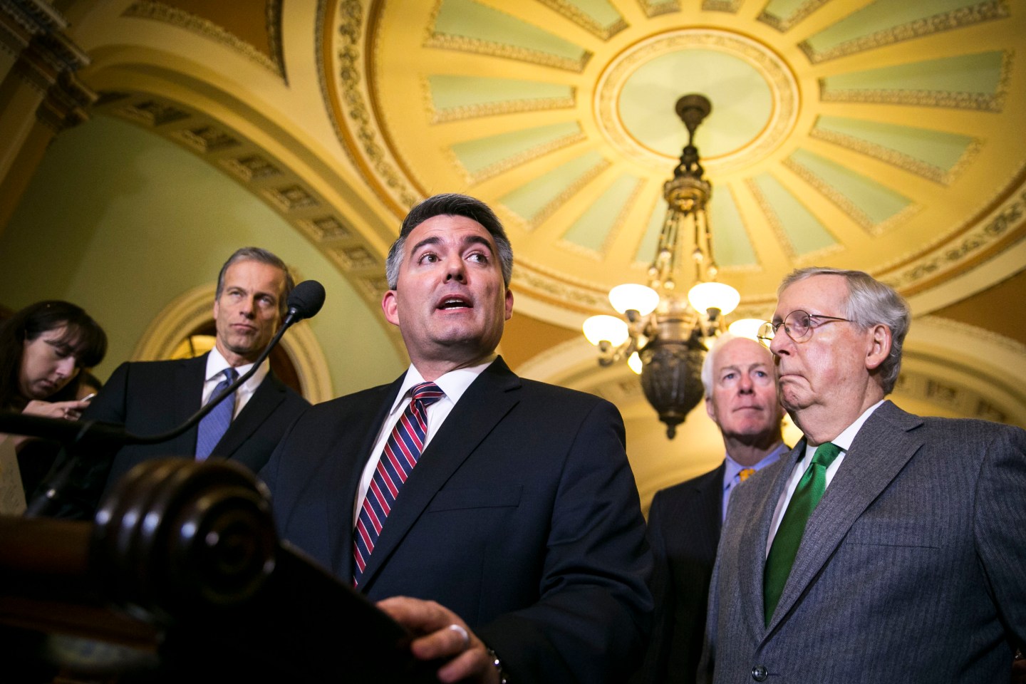Senate Lawmakers Address The Media After Their Weekly Policy Luncheons