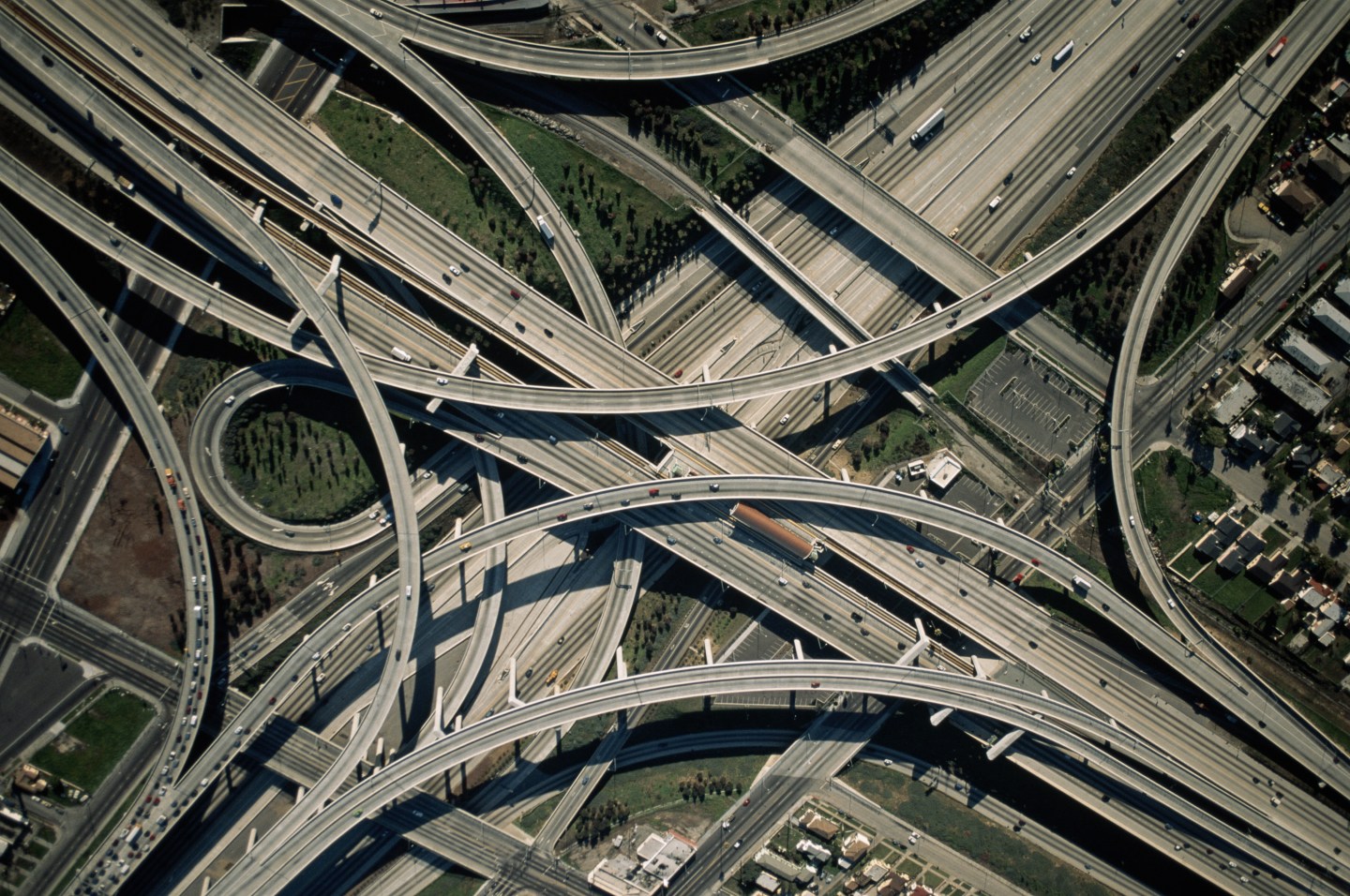 USA, California, Los Angeles, freeway interchange, aerial view