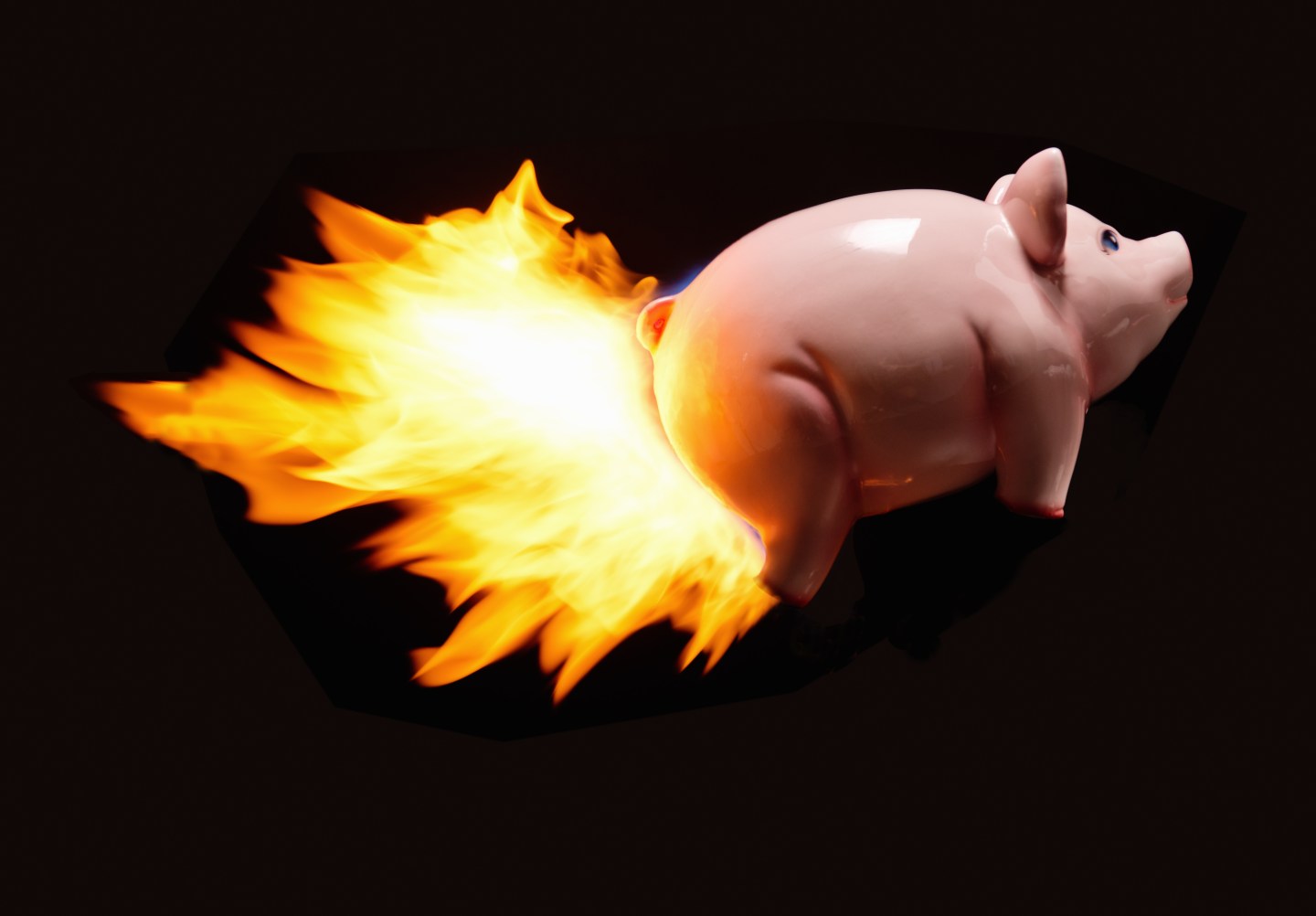 Flying piggy bank on fire