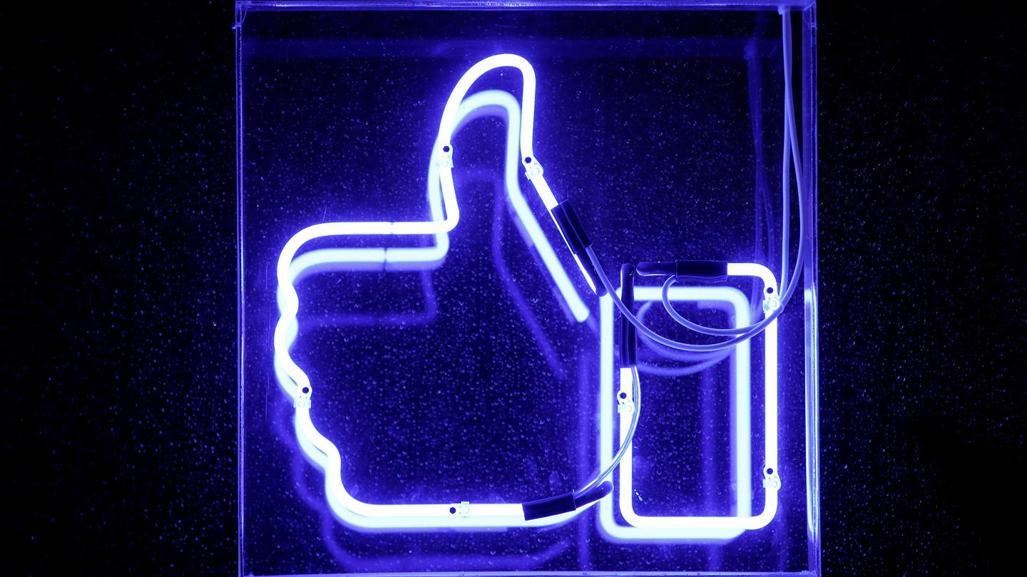 A Facebook like button is pictured at the Facebook's France headquarters in Paris