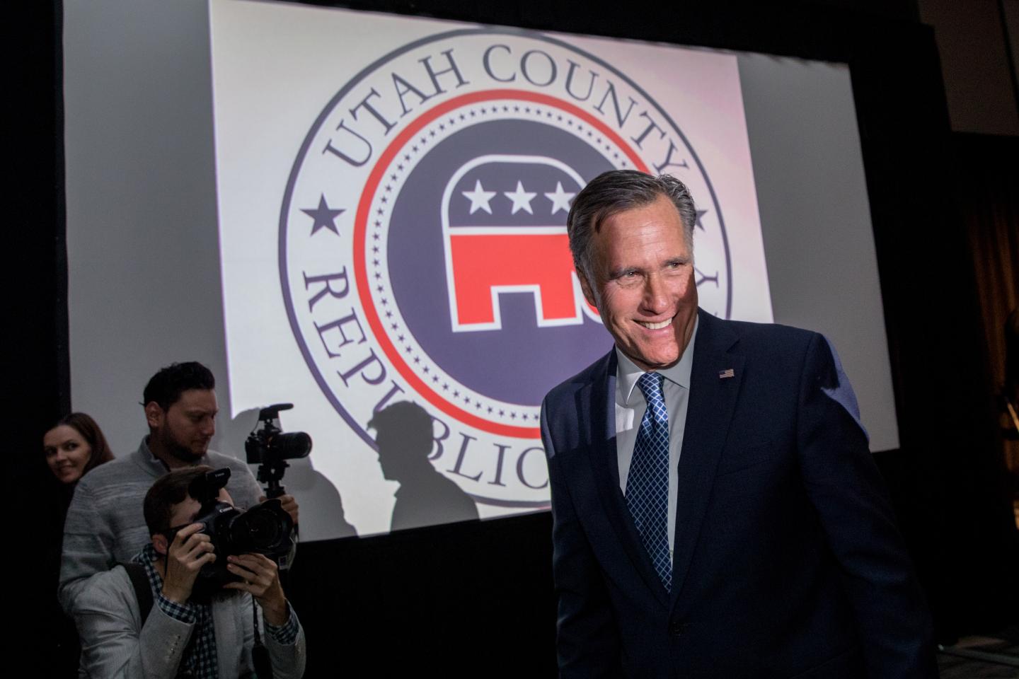 Former Massachusetts Governor Mitt Romney Speaks At Utah County Republican Party Lincoln Day Dinner