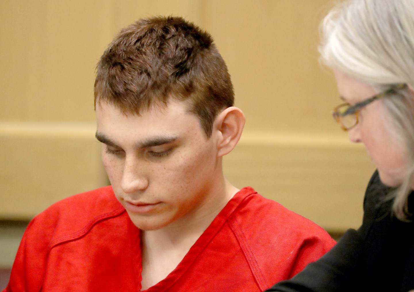 Nikolas Cruz, who faces 17 charges of premeditated murder in the mass shooting at Marjory Stoneman Douglas High School in Parkland, Fla., appears in court for a status hearing on Feb. 19, 2018.