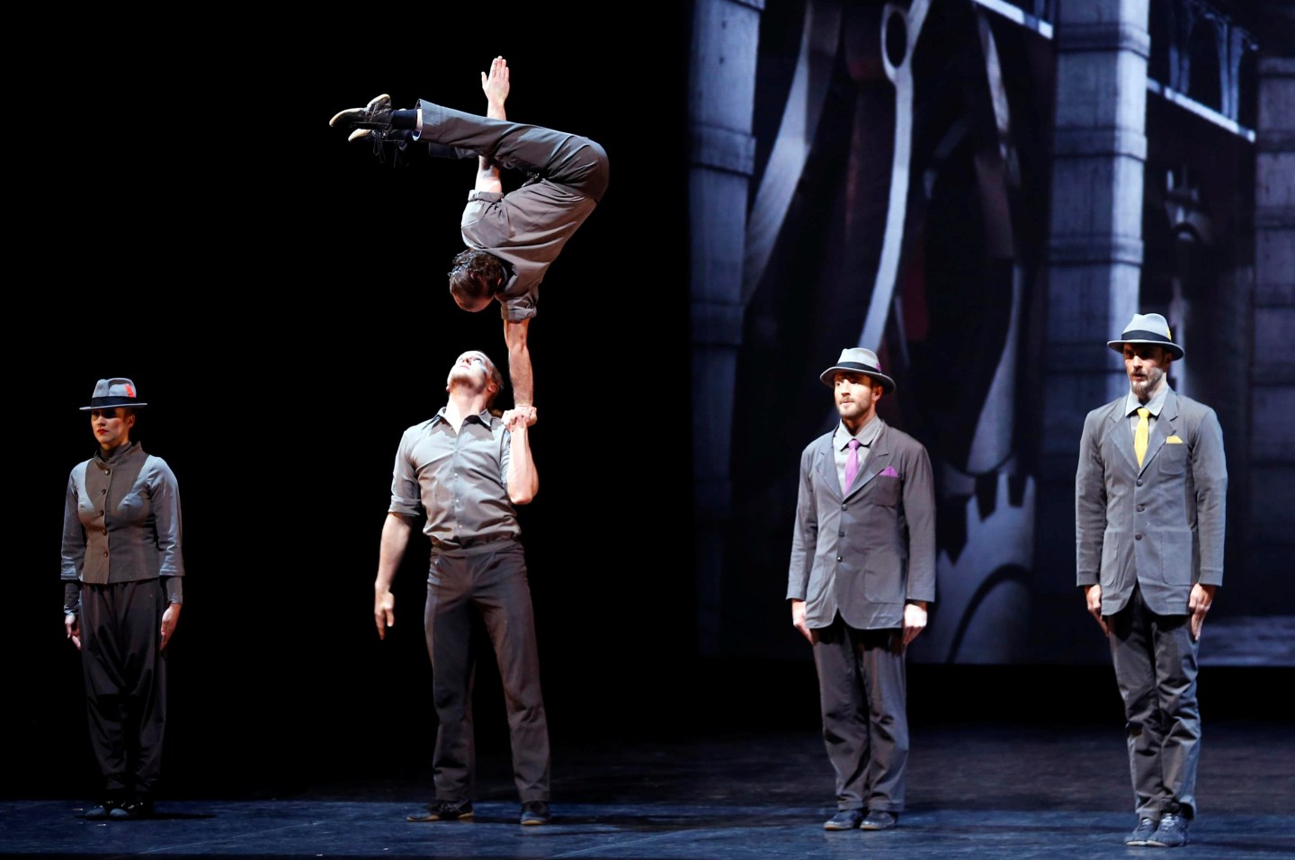 Members of circus troupe "Cirque Eloize" perform their show organized by the Saudi entertainment authority in Riyadh