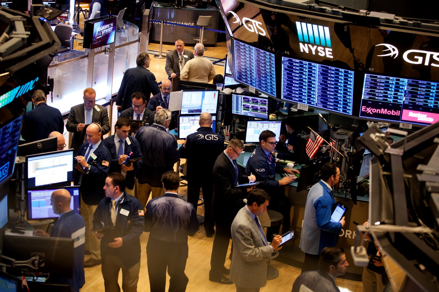 Trading On The Floor Of The NYSE As U.S. Stocks Head For Best Weekly Gain Since 2011