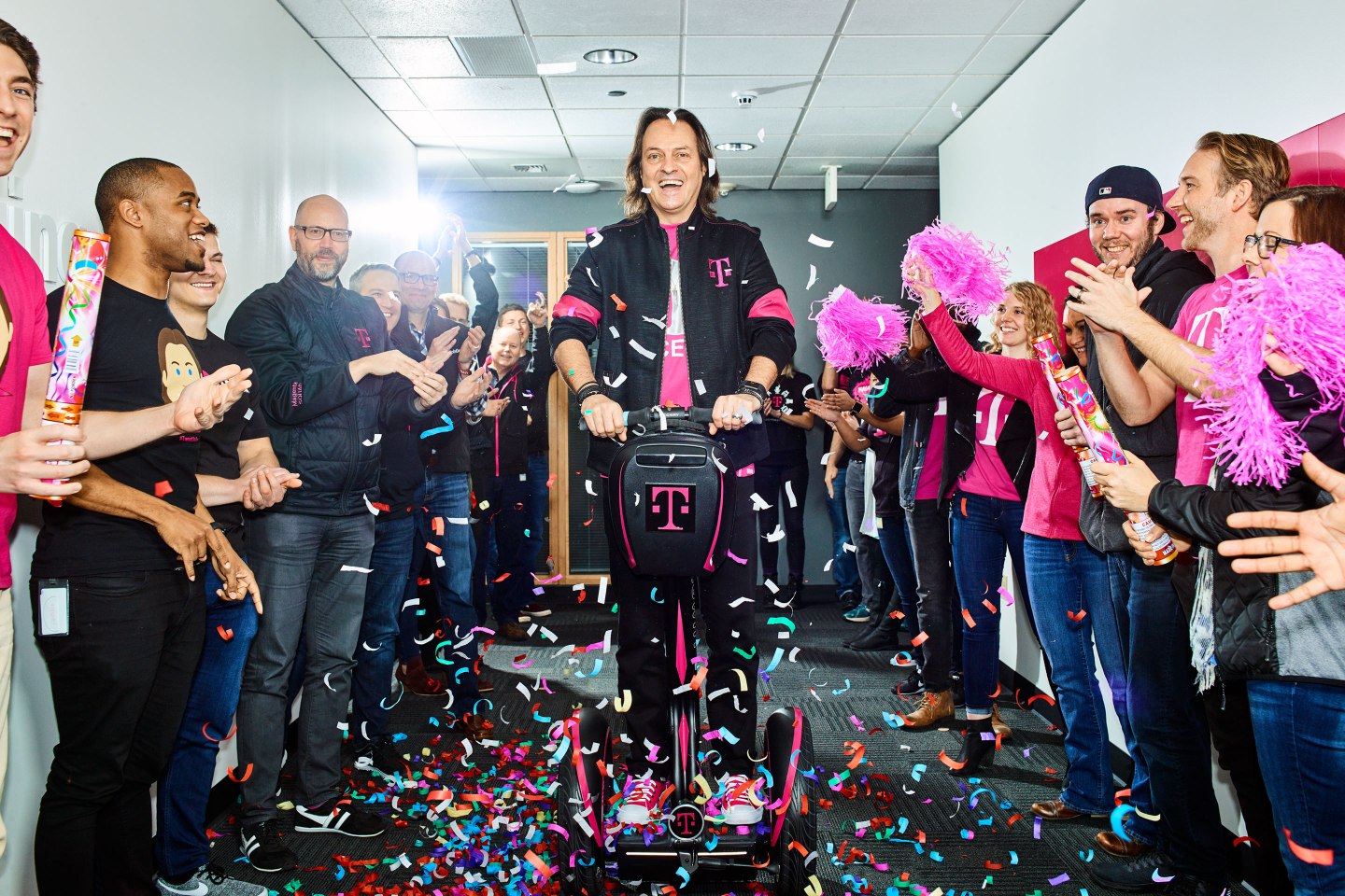 CEO John Legere on his Segway at a staff event at T-Mobile’s Bellevue, Wash., headquarters.