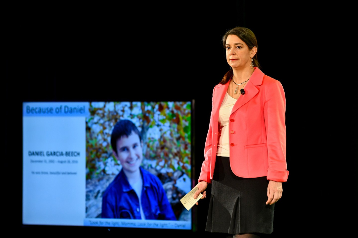 Theresa Beech of Because of Daniel speaking at the 2018 Fortune Brainstorm Health conference in Laguna Niguel, Calif.