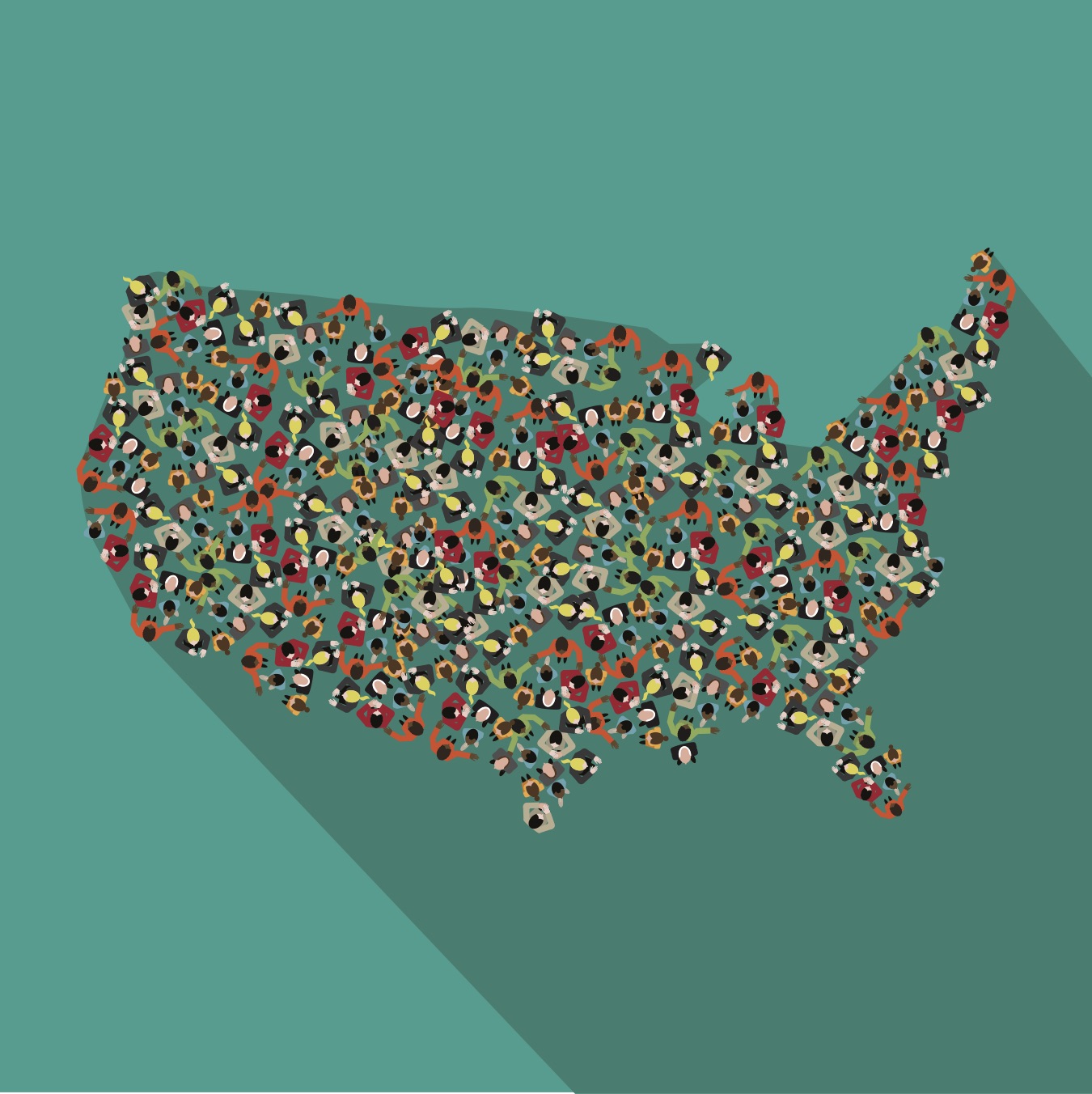 view of the United States from above shows the the country is made up of people standing close together