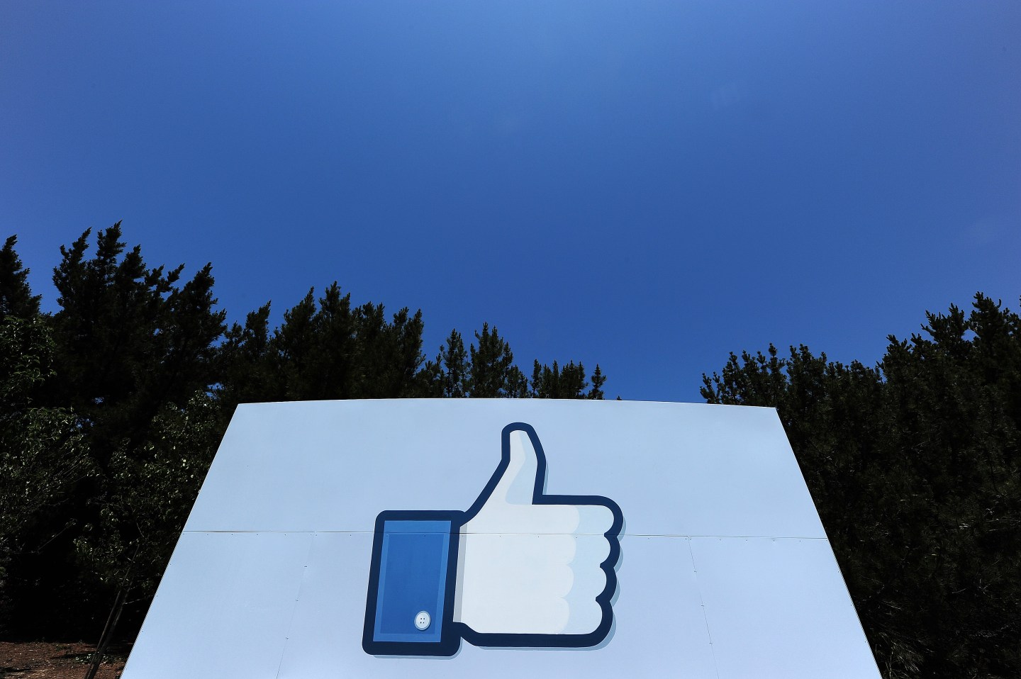 The "Like" logo at the Facebook main campus in Menlo Park, California.