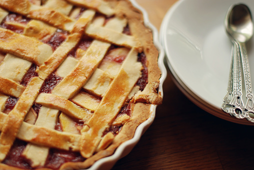 close up of a home made pie ready to be served