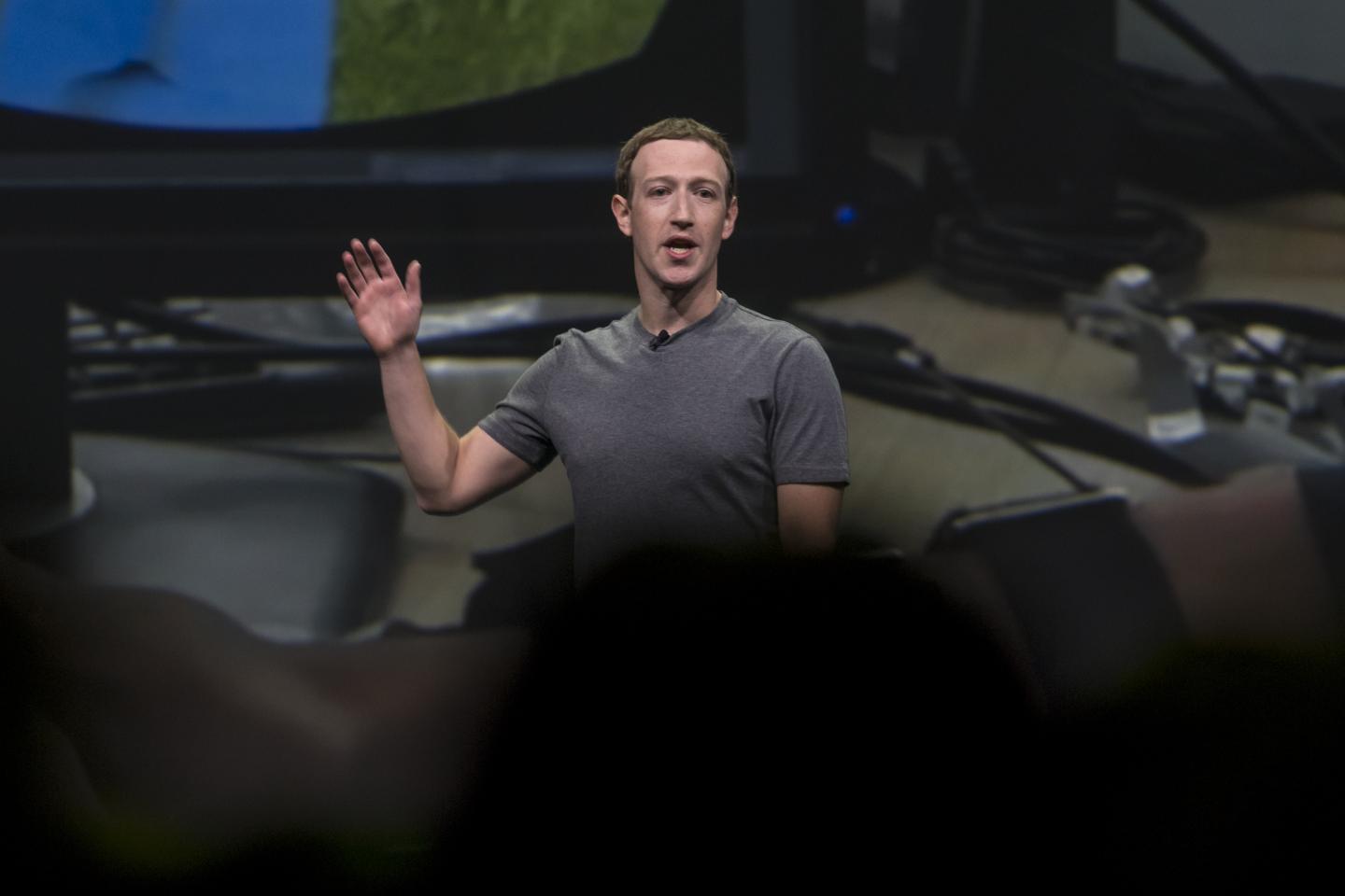 Facebook CEO Mark Zuckerberg appears onstage at Oculus Rift event