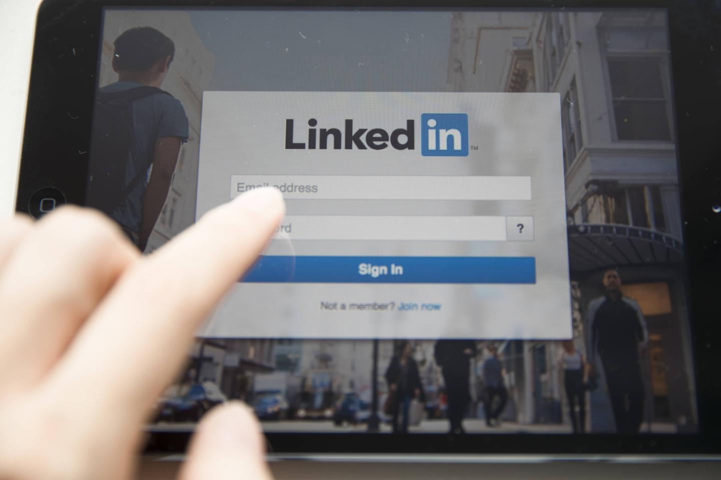 The LinkedIn Corp. app logo is displayed on an Apple Inc