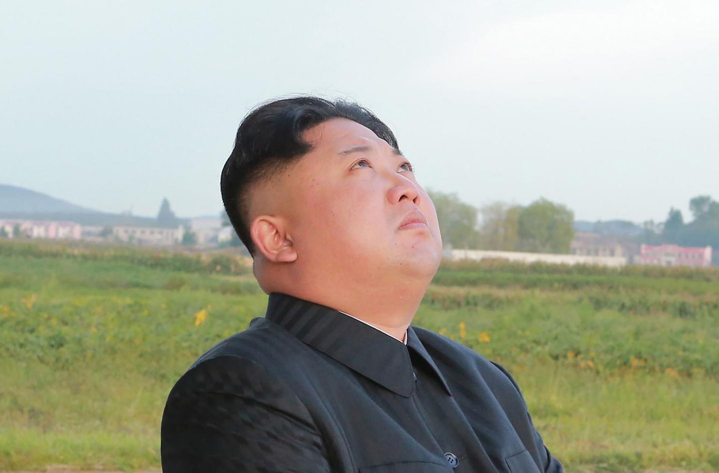 North Korean leader Kim Jong-Un inspecting a launching drill.