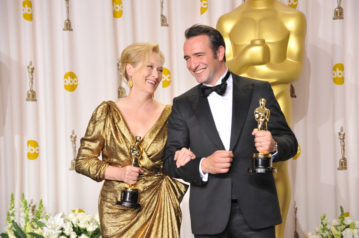 Oscar winners Meryl Streep and Jean Dujardin, who won best actress and best actor at the 84th Academy Awards.