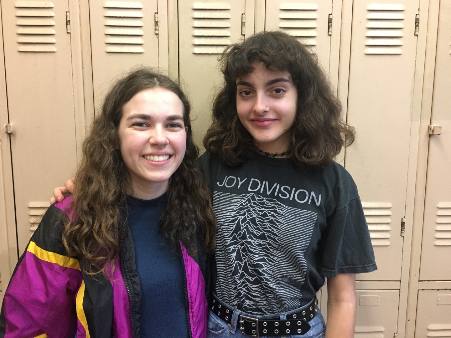 Naomi Giancola, left, and Maddie Paterna, students at Midwood High School in Brooklyn, New York.