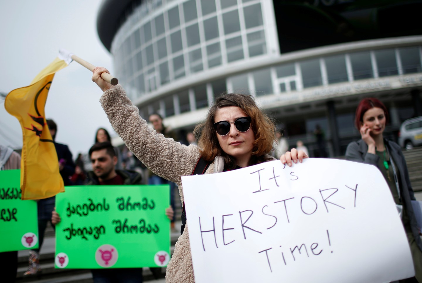 Women's right activists march on the street on the International Women's Day in Tbilisi