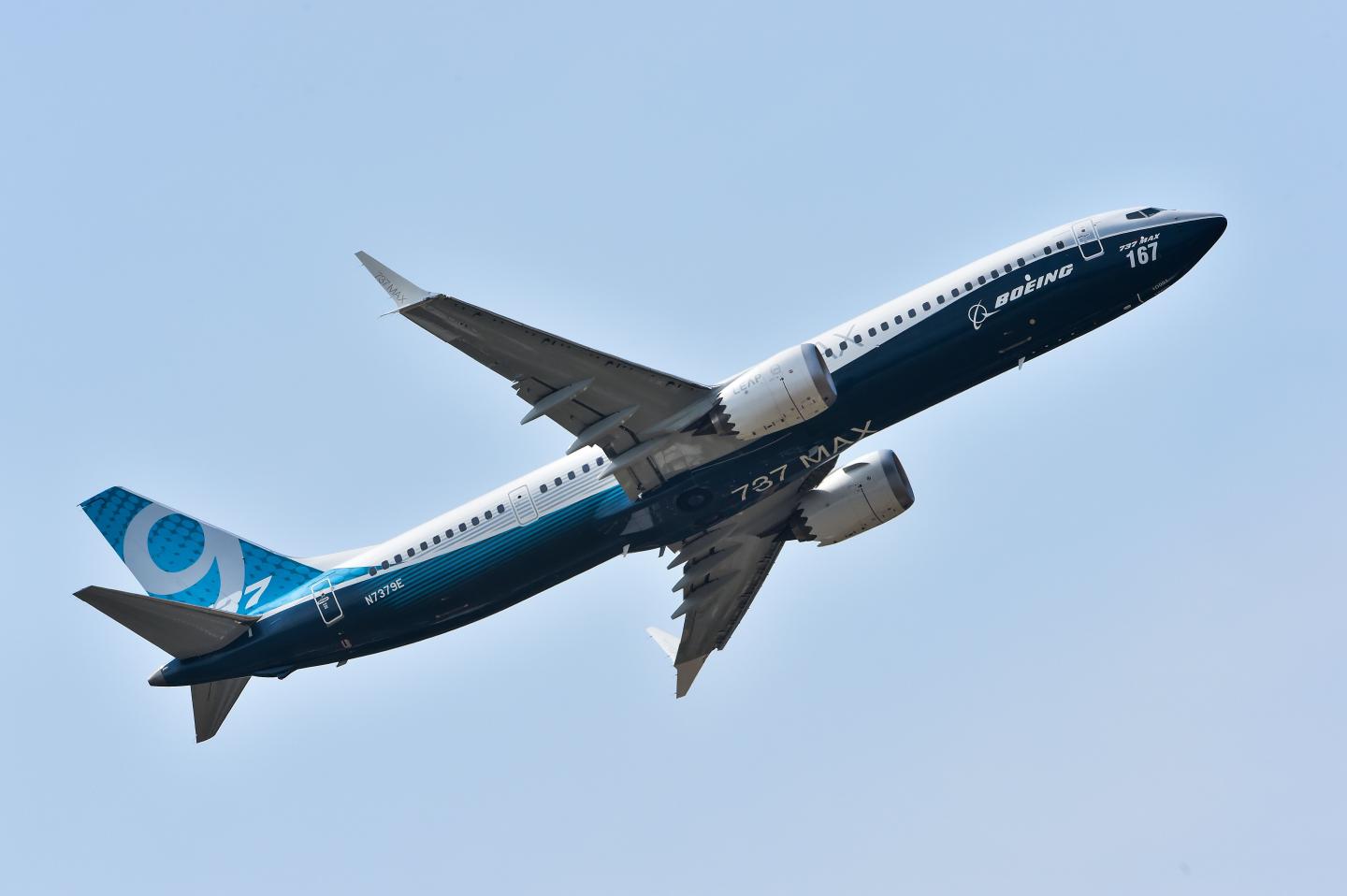 A Boeing 737 Max 9 jet airliner performs its flight display