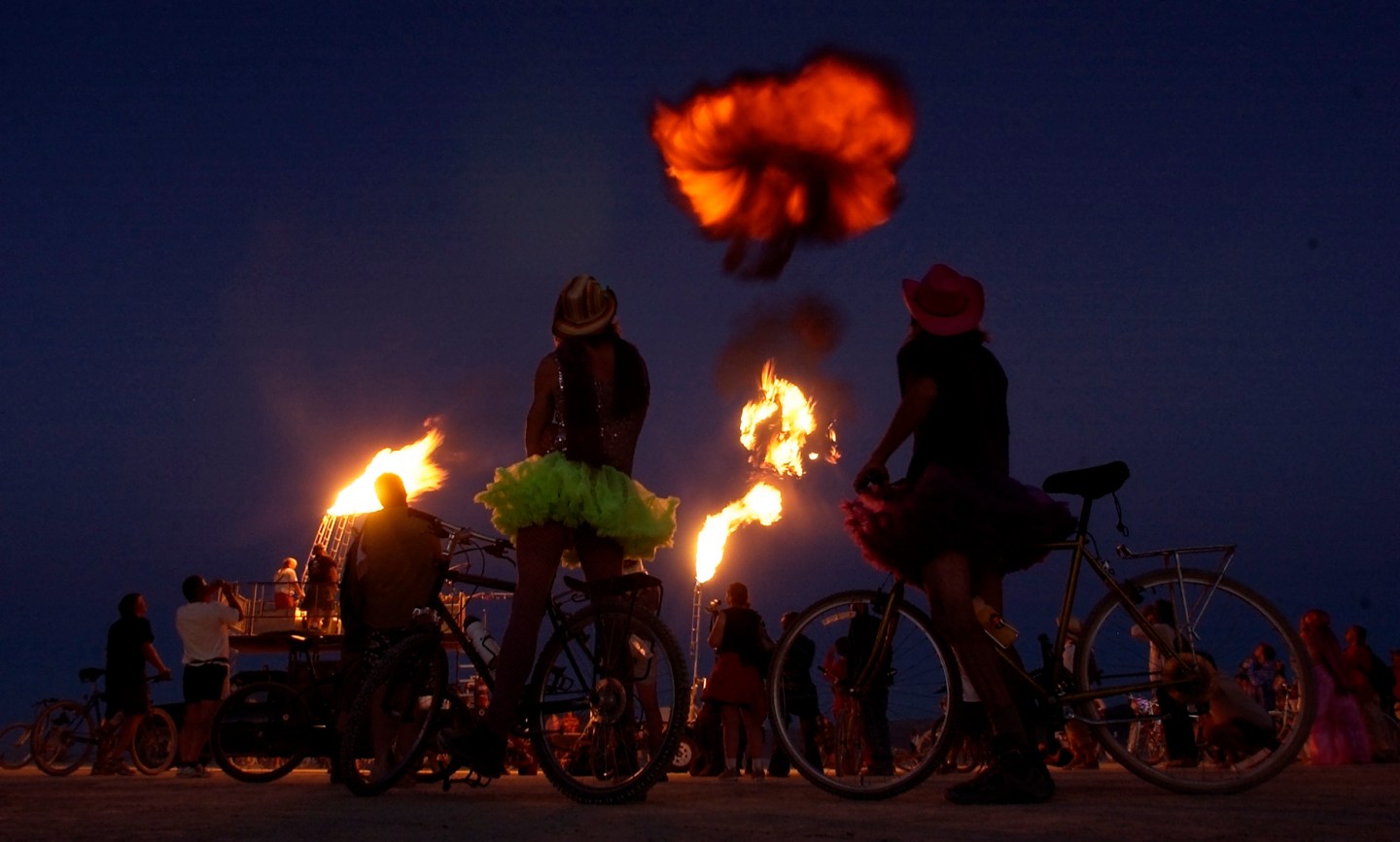 BURNING MAN -- 08/29/05 -- BLACK ROCK DESERT, NV -- A giant, and loud, fireball erupts from a canon