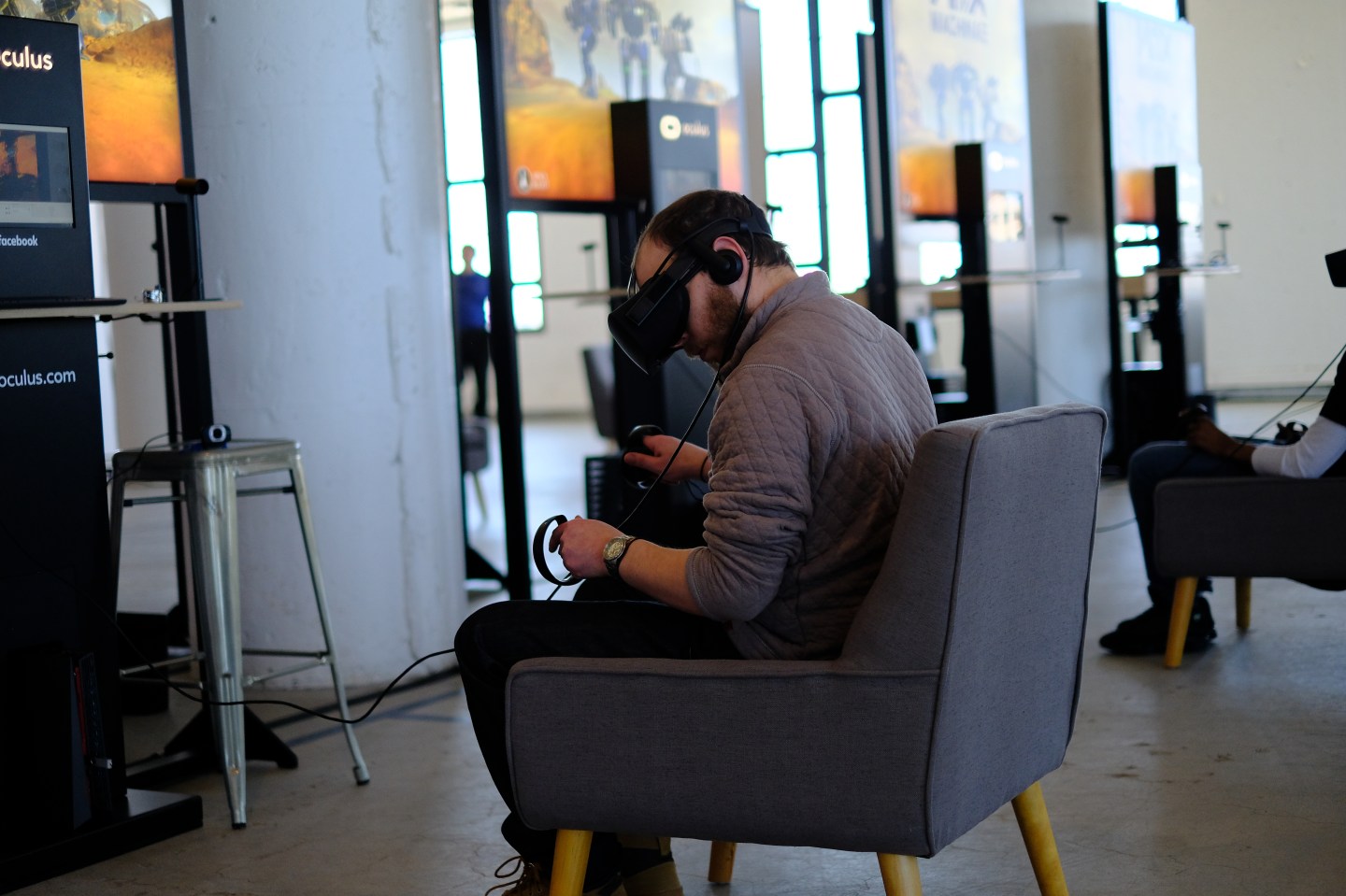 Person trying out a new virtual reality game.