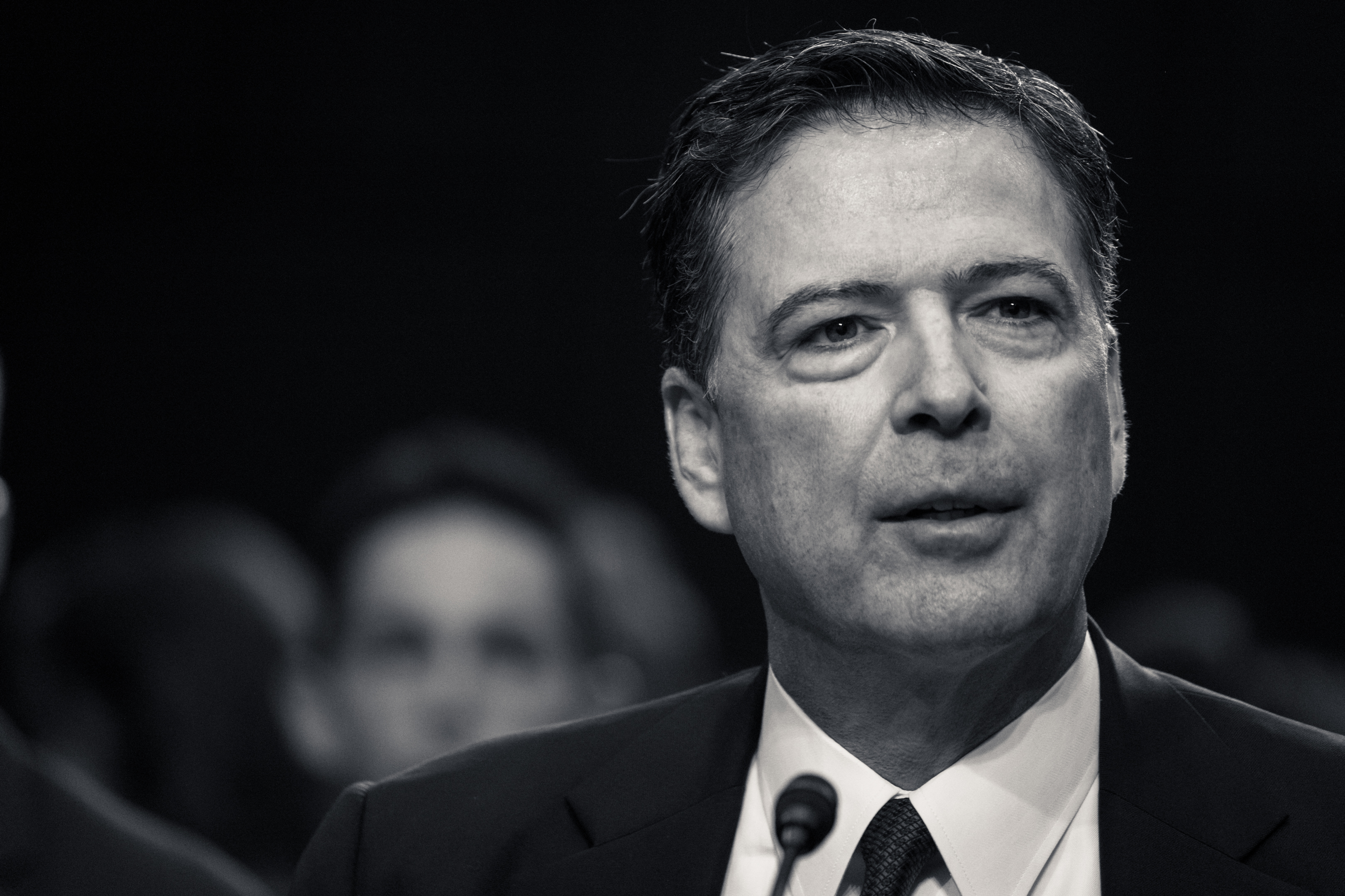 James Comey testifies before Senate in this black and white photograph