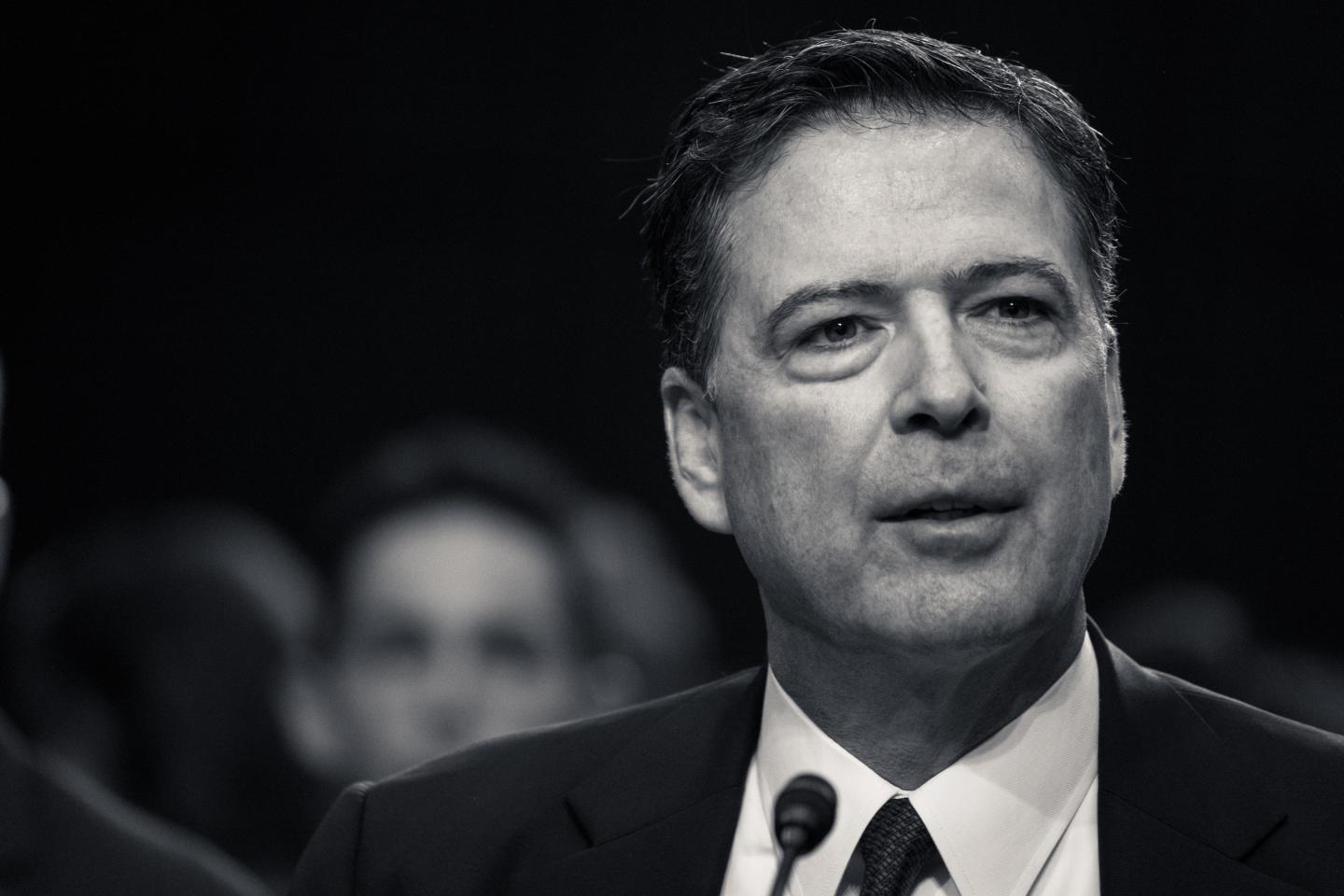 James Comey testifies before Senate in this black and white photograph