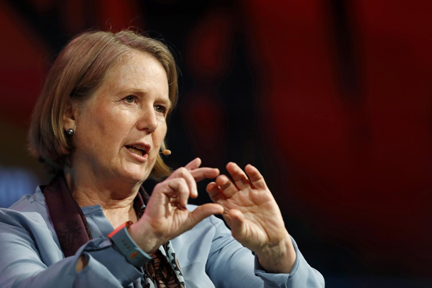 Diane Green, cloud chief at Google, gestures onstage