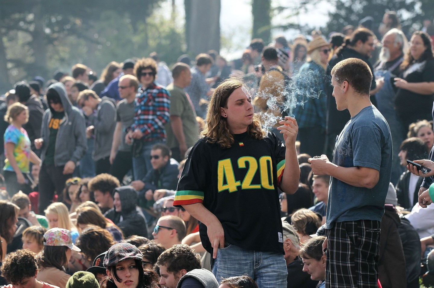 Pot smokers descend on San Francisco's Hippie Hill on 4/20